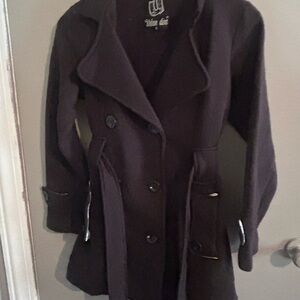 Vintage Black Pea Coat with Belted Waist